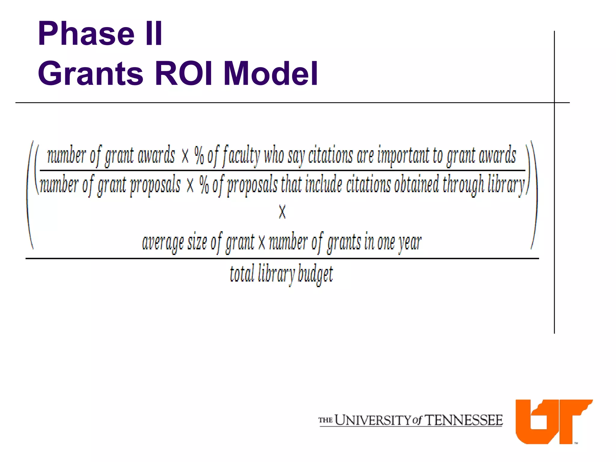 Phase II
Grants ROI Model
 