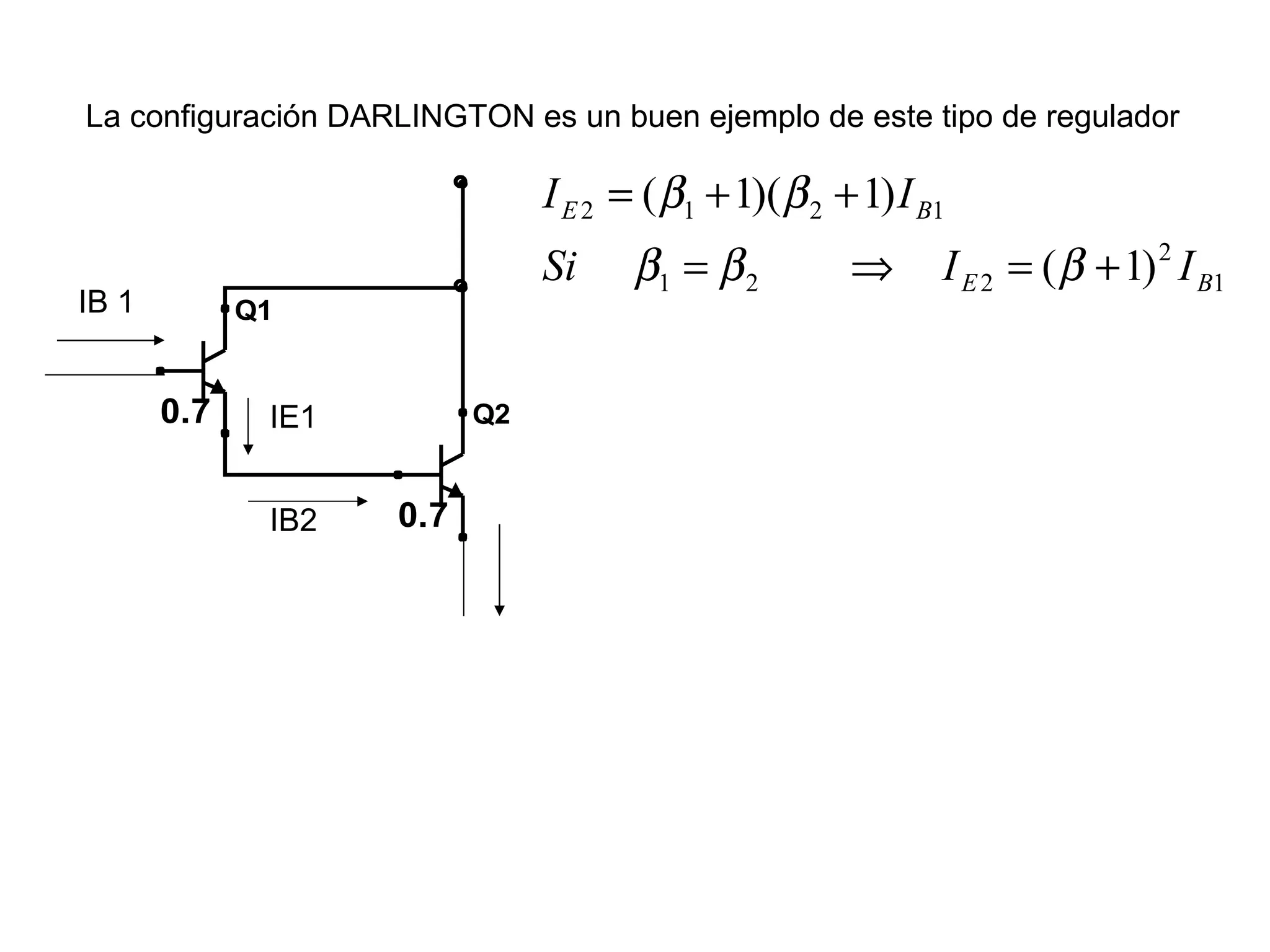 La configuración DARLINGTON es un buen ejemplo de este tipo de regulador IB 1 IE1 IB2 