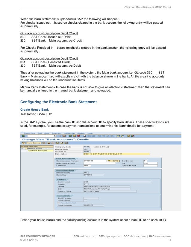 Electronic bank statement mt940 format