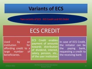 Variants of ECS
                 Two variants of ECS - ECS Credit and ECS Debit



                          ECS CREDIT
  ...