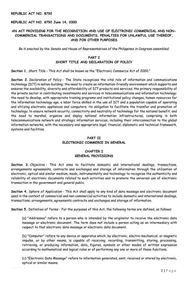 Electronic commerce act of 2000 PDF