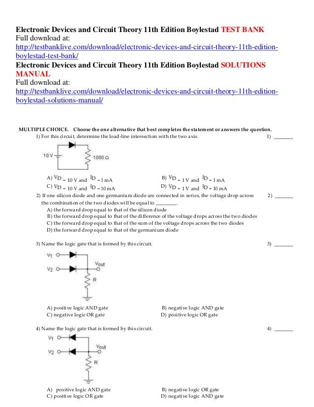 Electronic Devices And Circuit Theory 11th Edition Boylestad Test Bank