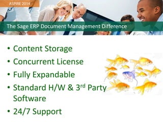 •Content Storage
•Concurrent License
•Fully Expandable
•Standard H/W & 3rdParty Software
•24/7 Support
The Sage ERP Document Management Difference