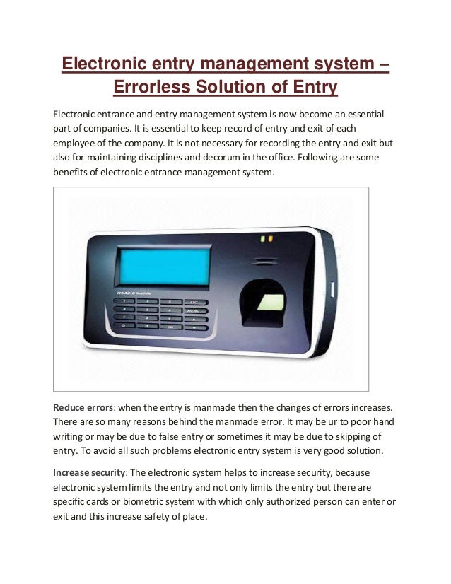 Electronic Entry Management System Errorless Solution Of Entry