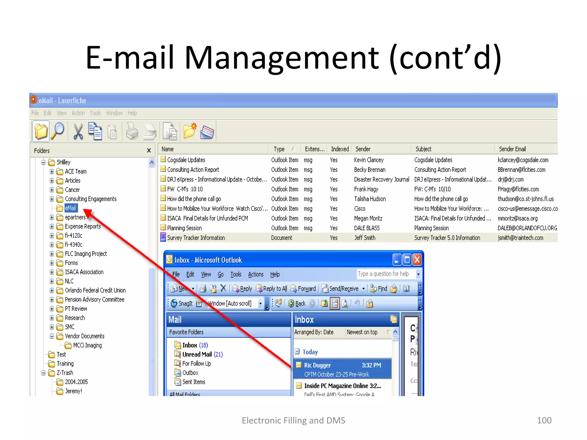 E-­‐mail	
  Management	
  (cont’d)	
  
100	
  Electronic	
  Filling	
  and	
  DMS	
  
 