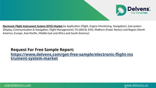 sales@delvens.com www.delvens.co
Electronic Flight Instrument System (EFIS) Market by Application (Flight, Engine Monitoring, Navigation), Sub-system
(Display, Communication & Navigation, Flight Management), Fit (ADS-B, EVS), Platform (Fixed, Rotary) and Region (North
America, Europe, Asia-Pacific, Middle East and Africa and South America)
Request For Free Sample Report:
https://www.delvens.com/get-free-sample/electronic-flight-ins
trument-system-market
 