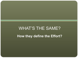 WHAT’S THE SAME?
How they define the Effort?
 