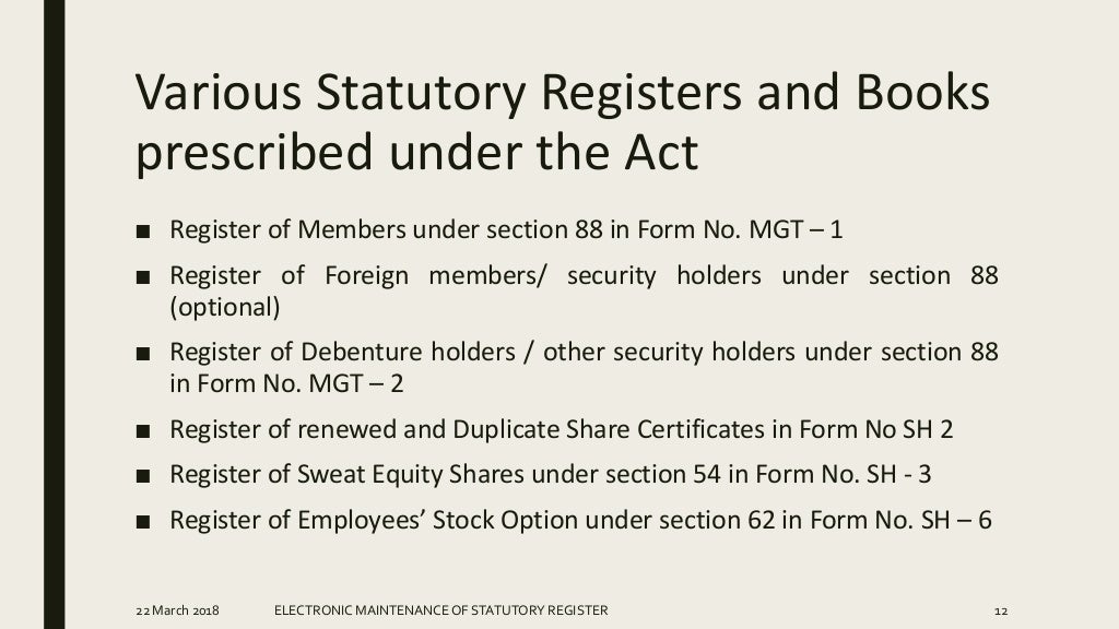 Electronic maintenance of Statutory Register under Companies Act, 2013