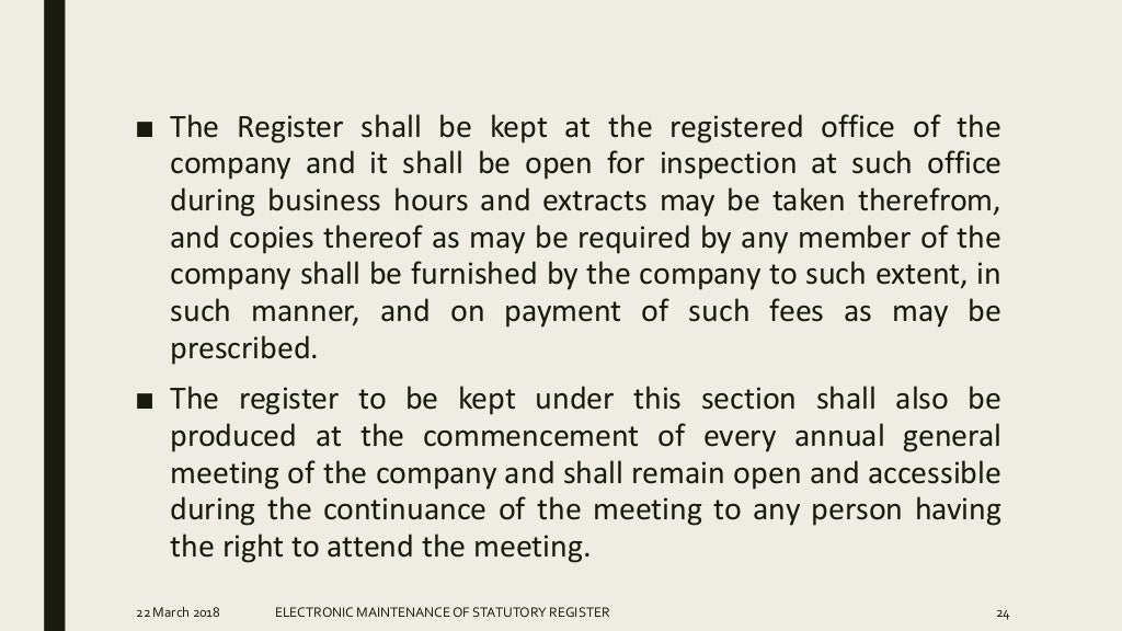 Electronic maintenance of Statutory Register under Companies Act, 2013