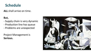 Schedule
ALL shall arrive on time.
But,
- Supply chain is very dynamic
- Production line has queue
- Problems are unexpected
Project Management is
Serious.
p.seeed.cc 10
 