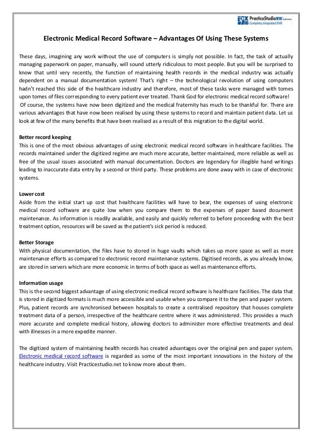 Electronic Medical Record Software Advantages Of Using These Systems