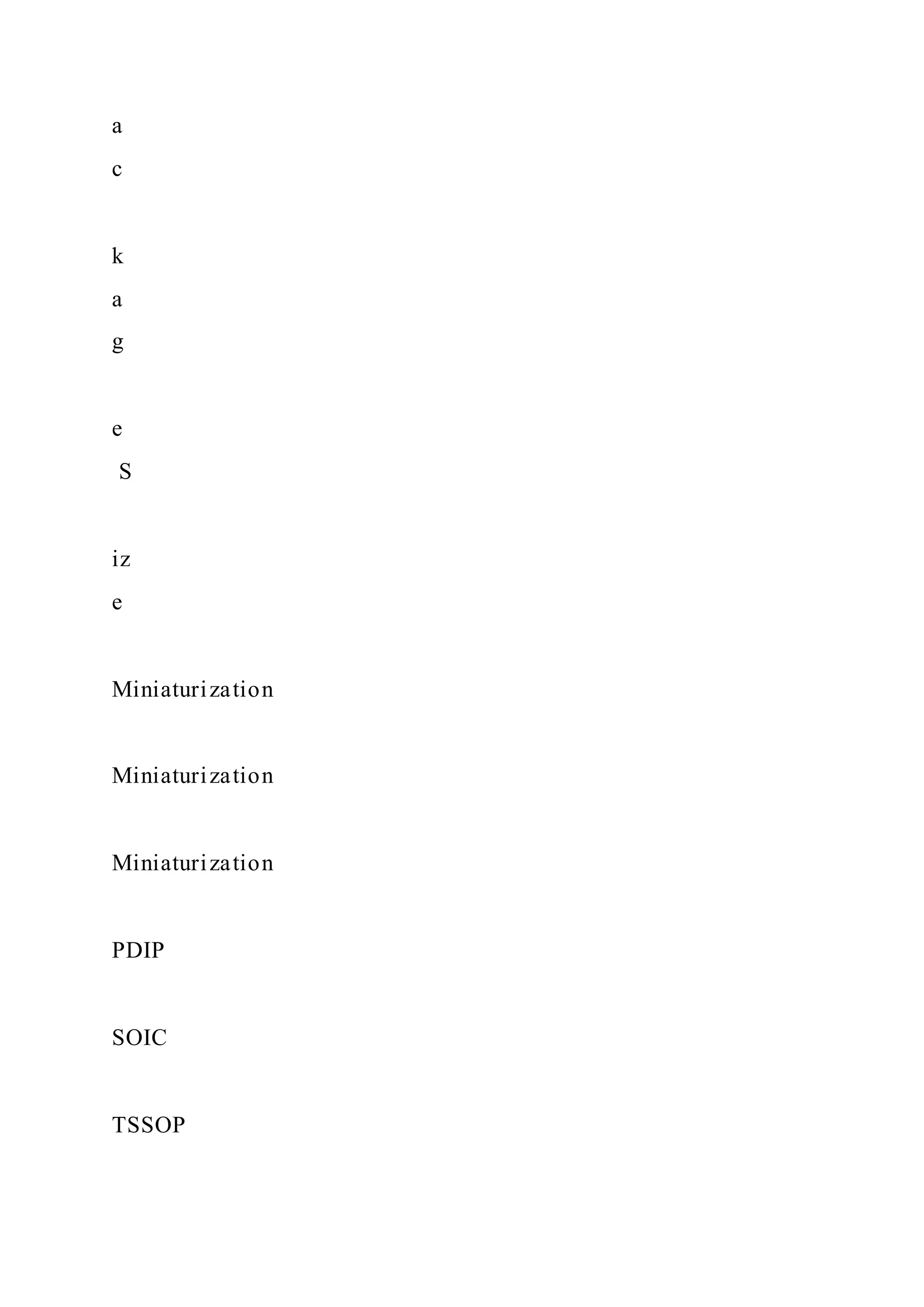a
c
k
a
g
e
S
iz
e
Miniaturization
Miniaturization
Miniaturization
PDIP
SOIC
TSSOP
 