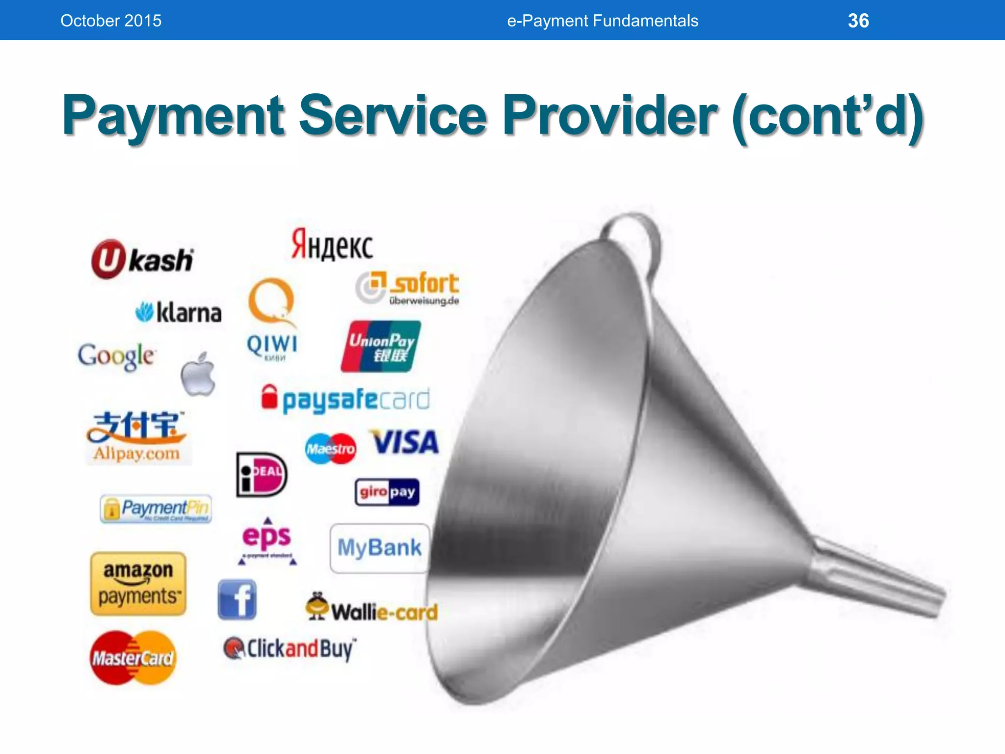 Payment Service Provider (cont’d)
October 2015 e-Payment Fundamentals 36
 