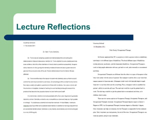 Lecture Reflections  