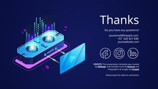 CREDITS: This presentation template was created
by Slidesgo, and includes icons by Flaticon and
infographics & images by Freepik
Thanks
Do you have any questions?
youremail@freepik.com
+91 620 421 838
yourwebsite.com
Please keep this slide for attribution
 