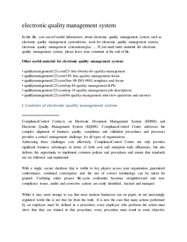 Electronic quality management system
