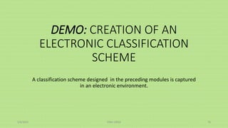 DEMO: CREATION OF AN
ELECTRONIC CLASSIFICATION
SCHEME
A classification scheme designed in the preceding modules is captured
in an electronic environment.
5/8/2024 ERM-13933 76
 
