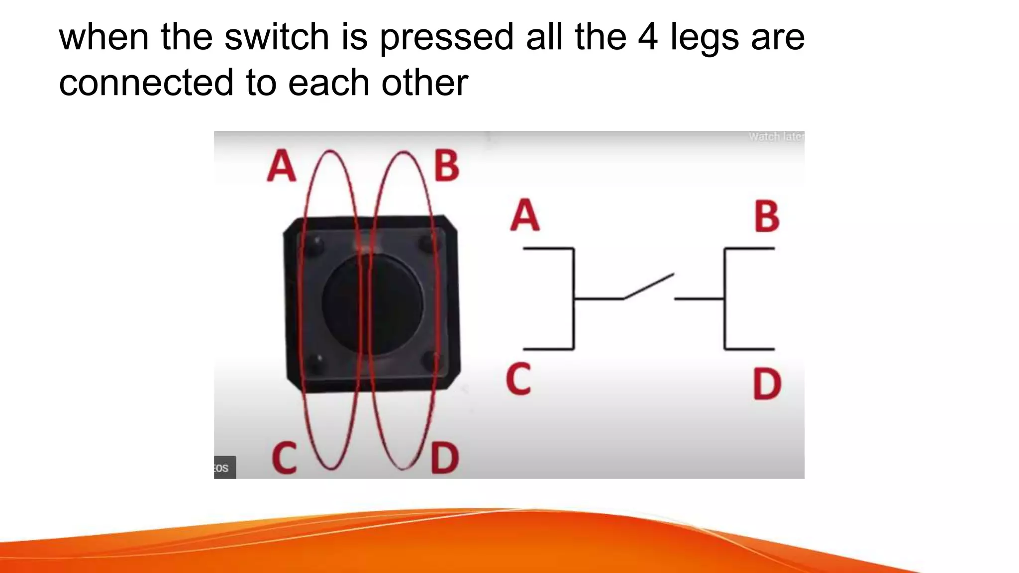 when the switch is pressed all the 4 legs are
connected to each other
 