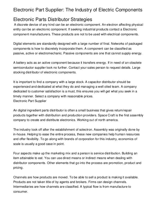 Electronic Part Supplier The Industry of Electric Components