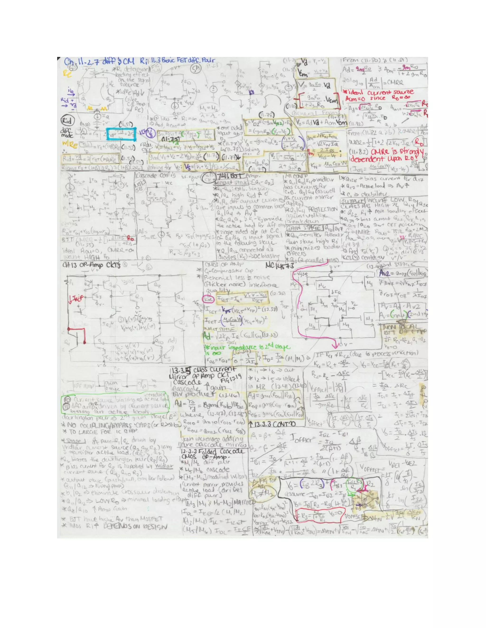 Electronics ii hand written formula sheets