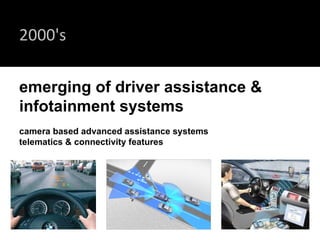 2000's emerging of driver assistance & infotainment systems  camera based advanced assistance systems telematics & connectivity features 