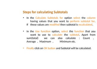 Electronic Spreadsheet Notes.. Libre office | PPTX