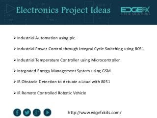 http://www.edgefxkits.com/
Industrial Automation using plc.
Industrial Power Control through Integral Cycle Switching us...