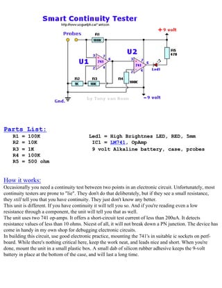 R1 R2 Continuity Testing Electronics schematic circuits for the hobbyist | PDF