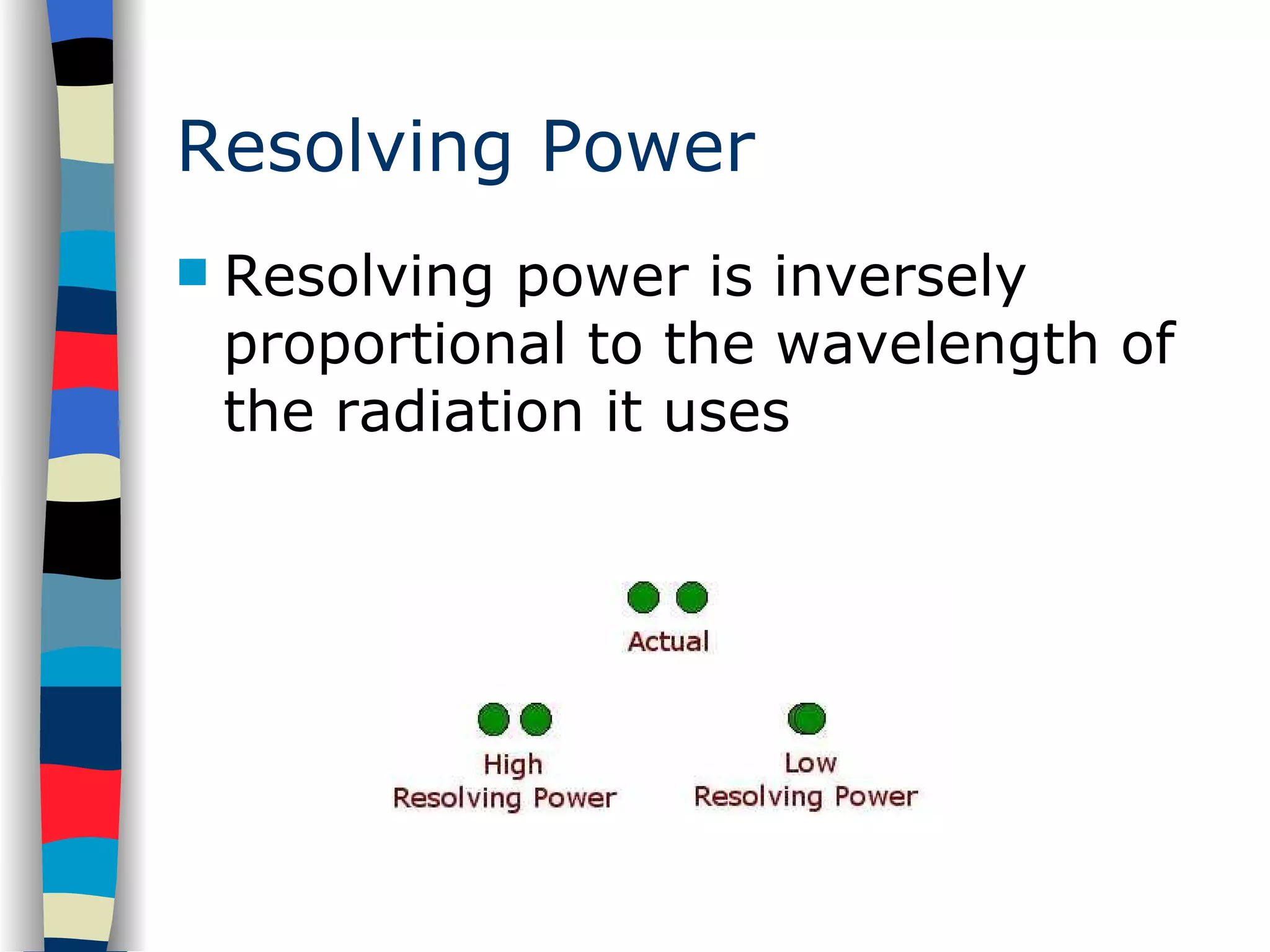 Resolving Power Resolving power is inversely proportional to the wavelength of the radiation it uses 