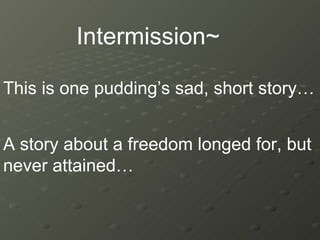 This is one pudding’s sad, short story… Intermission~ A story about a freedom longed for, but never attained… 