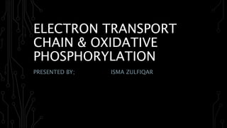 ELECTRON TRANSPORT
CHAIN & OXIDATIVE
PHOSPHORYLATION
PRESENTED BY; ISMA ZULFIQAR
 