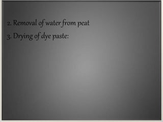 2. Removal of water from peat
3. Drying of dye paste:
 