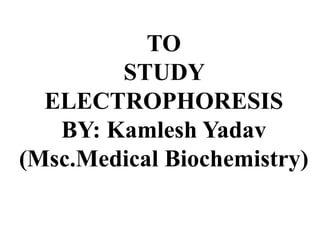 TO
STUDY
ELECTROPHORESIS
BY: Kamlesh Yadav
(Msc.Medical Biochemistry)
 