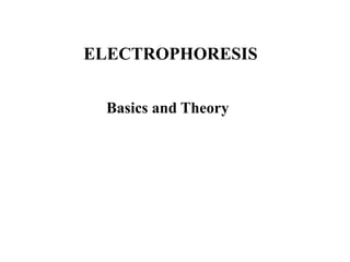 ELECTROPHORESIS
Basics and Theory
 