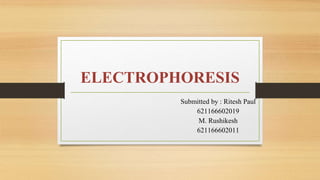 ELECTROPHORESIS
Submitted by : Ritesh Paul
621166602019
M. Rushikesh
621166602011
 