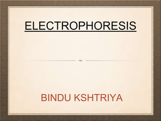 ELECTROPHORESIS
BINDU KSHTRIYA
 