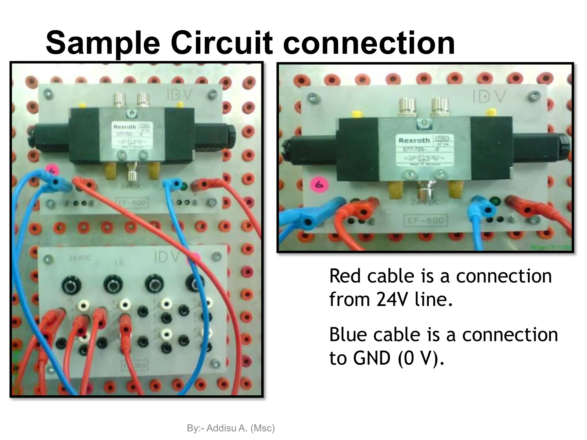 Sample Circuit connection
Red cable is a connection
from 24V line.
Blue cable is a connection
to GND (0 V).
By:- Addisu A. (Msc)
 
