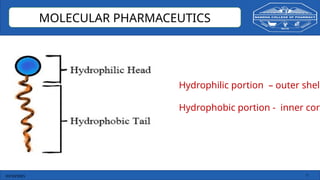 03/10/2025 7
MOLECULAR PHARMACEUTICS
Hydrophilic portion – outer shell
Hydrophobic portion - inner core
 
