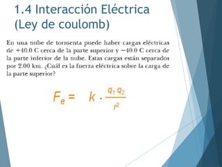 1.4 Interacción Eléctrica
(Ley de coulomb)
 