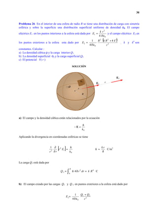 30
Problema 26 En el interior de una esfera de radio R se tiene una distribución de carga con simetría
esférica y sobre la...