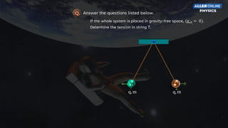 q, m
Answer the questions listed below.
Q.
If the whole system is placed in gravity-free space, (geff.
= 0).
Determine the tension in string T.
q, m
 