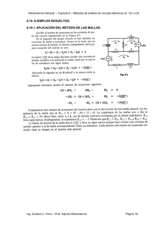 Electrotecnia General – Capítulo 6 – Métodos de análisis de circuitos eléctricos en CC y CA
Ing. Gustavo L. Ferro – Prof. Adjunto Electrotecnia Página 16
6.10. EJEMPLOS RESUELTOS.
6.10.1. APLICACIÓN DEL MÉTODO DE LAS MALLAS.
 