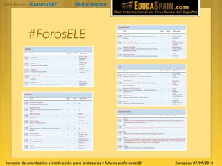 Jornada de orientación y motivación para profesores y futuros profesores L2 Zaragoza 07/09/2013
José Rubio - @Joserub87 @EducaSpain
#ForosELE
 