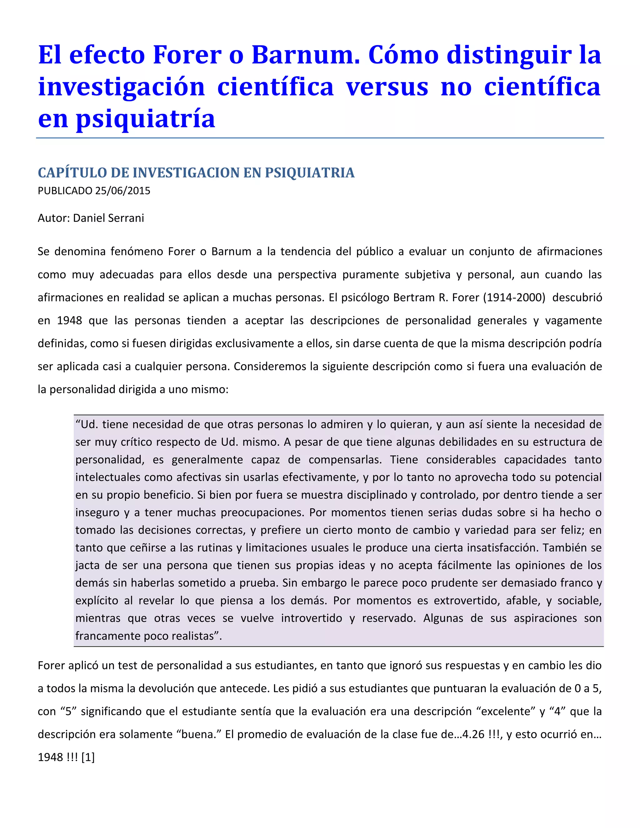 El efecto forer o barnum | PDF