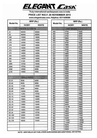 Elegantcasa new price list