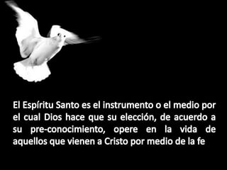 El Espíritu Santo es el instrumento o el medio por el cual Dios hace que su elección, de acuerdo a su pre-conocimiento, opere en la vida de aquellos que vienen a Cristo por medio de la fe