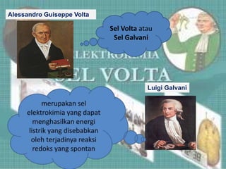 Sel Volta atau
Sel Galvani
Alessandro Guiseppe Volta
Luigi Galvani
 