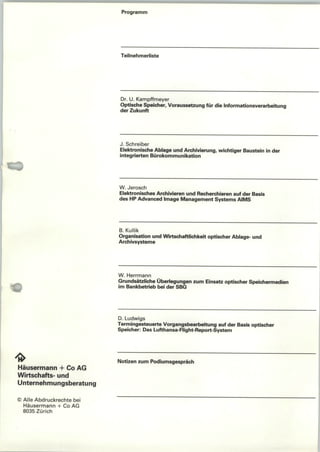 [DE] Optische Speicher, Voraussetzung für die Informationsverarbeitung der Zukunft | Dr. Ulrich Kampffmeyer | Häusermann | Zürich 1990