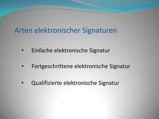 Dient zur Erzeugung elektronische SignaturenArten elektronischer SignaturenEinfache elektronische Signatur