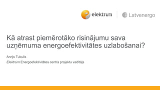 Kā atrast piemērotāko risinājumu sava
uzņēmuma energoefektivitātes uzlabošanai?
Anrijs Tukulis
Elektrum Energoefektivitātes centra projektu vadītājs
 